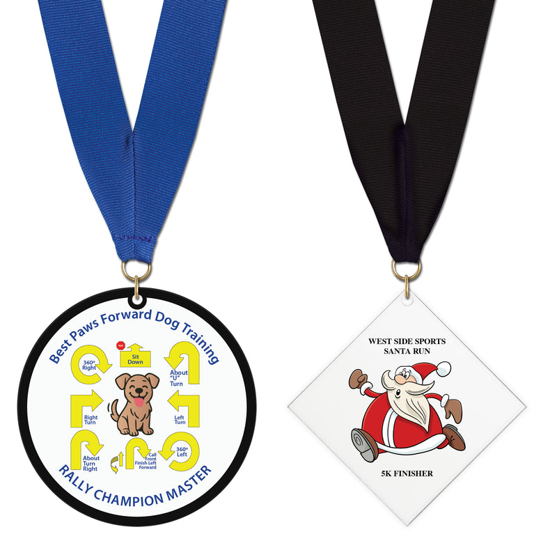 3-1/2" Standard Shape Custom Acrylic Medal With Any Grosgrain Neck Ribbon