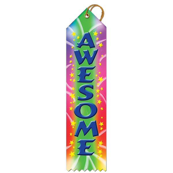 2" X 8" Stock Multicolor Point Top Awesome Award Ribbon