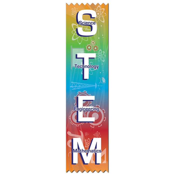 2" X 8" Stock Multicolor Pinked Top STEM Award Ribbon