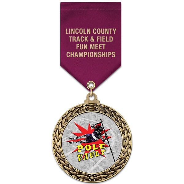 2-5/8" Custom GFL Award Medal With Satin Drape Ribbon
