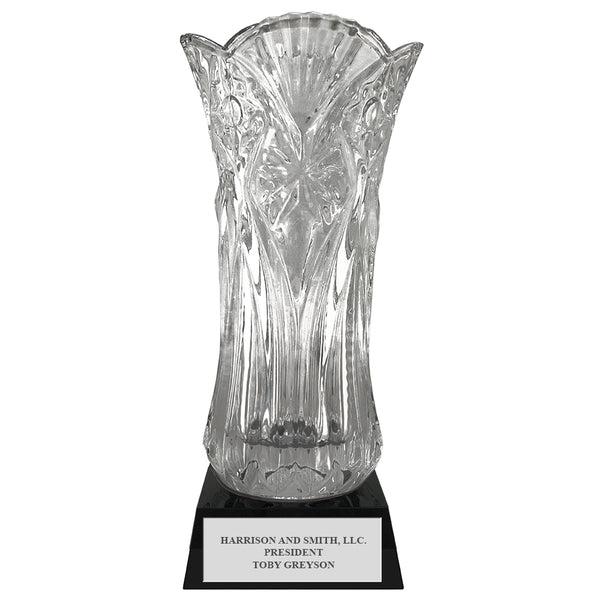 13" Custom Engraved Elland Optical Crystal Award Vase With Base