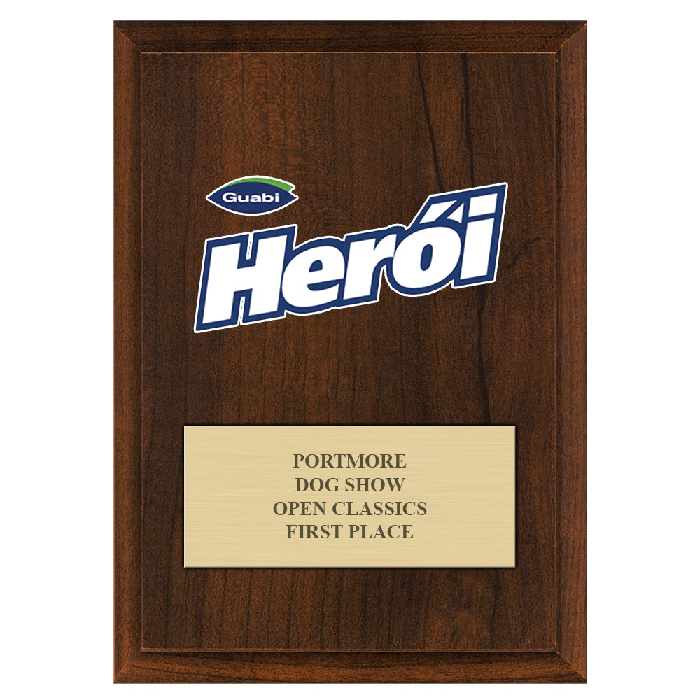 5" x 7" Custom Full Color Cherry Plaque With Engraved Plate