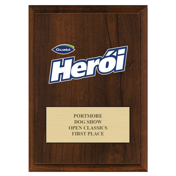 5" x 7" Custom Full Color Cherry Plaque With Engraved Plate
