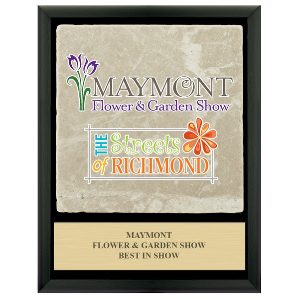 9" x 12" Custom Full Color Black Plaque With Tumbled Stone Tile & Engraved Plate