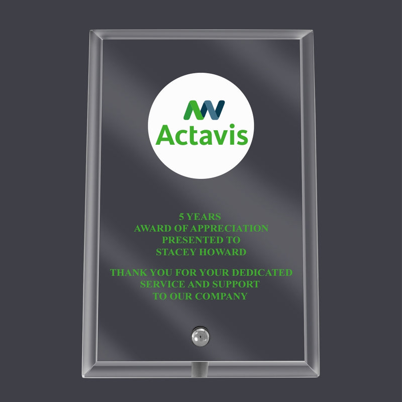 4" X 6" Custom Full Color Clear Glass Beveled Edge Desk Plaque