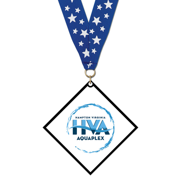 3-1/2" Standard Shape Custom Black Acrylic Medal With Any Grosgrain Neck Ribbon