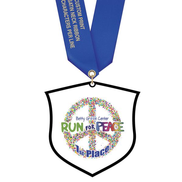 3-1/2" Standard Shape Custom Black Acrylic Medal With Satin Neck Ribbon