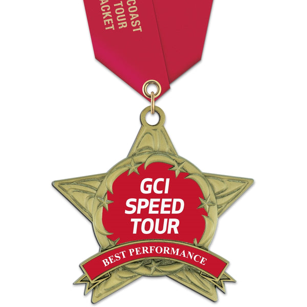 3-3/8" Custom AS14 All Star Award Medals With Satin Neck Ribbon