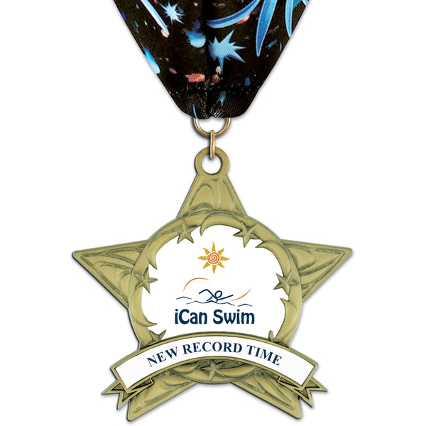 3-3/8" Custom AS14 All Star Award Medal With Millennium Neck Ribbon