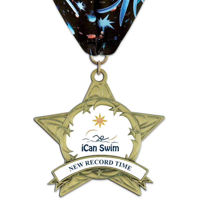 3-3/8" Custom AS14 All Star Award Medal With Millennium Neck Ribbon
