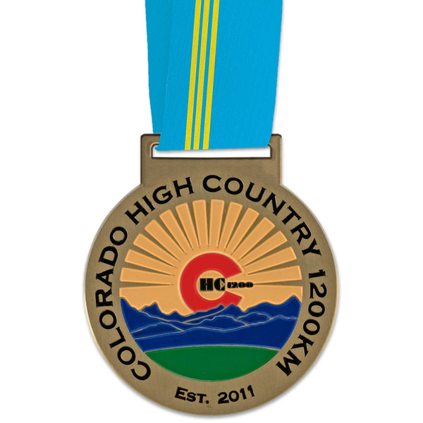3" HH Medal With Custom Printed Looped Millennium Neck Ribbon