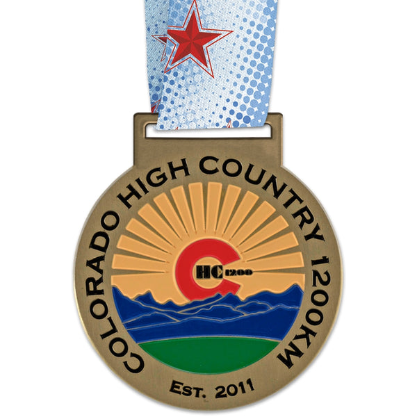 3-1/2" HE Medal With Custom Printed Looped Millennium Neck Ribbon