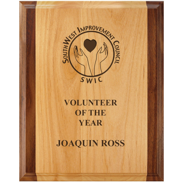 8" x 10" Custom Red Alder & Walnut Engraved Plaque