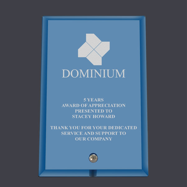 4" X 6"  Blue Glass Beveled Edge Desk Plaque