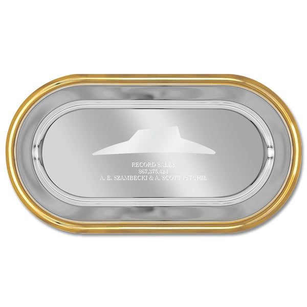 11-1/4" x 6-1/4" Oval Award Tray With Gold Border
