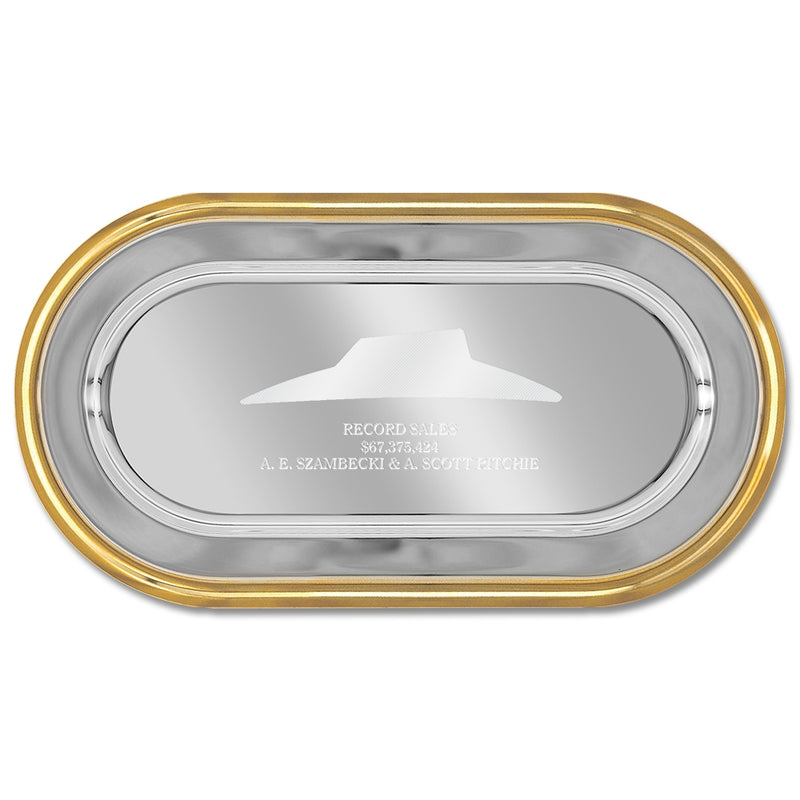 11-1/4" x 6-1/4" Oval Award Tray With Gold Border