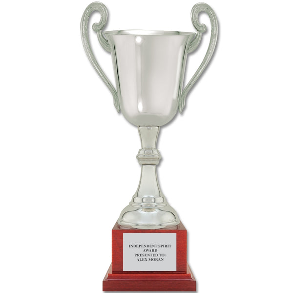 14-1/4" Loving Cup Award Trophy With Cherry Tone Wood Base
