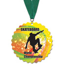 5" Custom Shape Birchwood Medal With Any Grosgrain Neck Ribbon