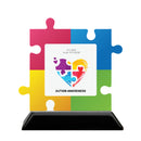 5" Puzzle Pieces Shape Birchwood Award Trophy With Black Base