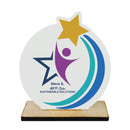 5" Rising Star Shape Birchwood Award Trophy With Birchwood Base
