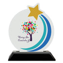 5" Rising Star Shape Birchwood Award Trophy With Black Base