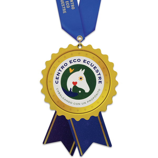 5" Standard Shape Birchwood Medal With Satin Neck Ribbon