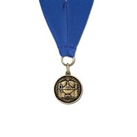 1-1/8" Cast CX Medal w/ Grosgrain Neck Ribbon