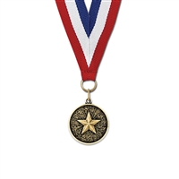 1-1/8" Cast CX Stock Medal w/ Red/White/Blue or Year Grosgrain Neck Ribbon