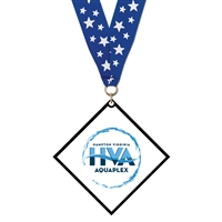 3-1/2" Standard Shape Custom Black Acrylic Medal With Any Grosgrain Neck Ribbon