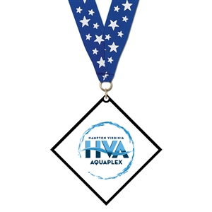 3-1/2" Standard Shape Custom Black Acrylic Medal With Any Grosgrain Neck Ribbon