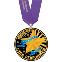 3-1/2" Stock Acrylic Medal With Custom Satin Neck Ribbon