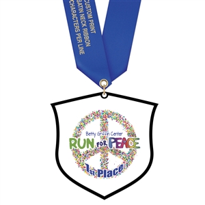 3-1/2" Standard Shape Custom Black Acrylic Medal With Satin Neck Ribbon