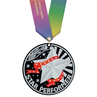 3-1/2" Stock Acrylic Medal With Custom Specialty Satin Neck Ribbon
