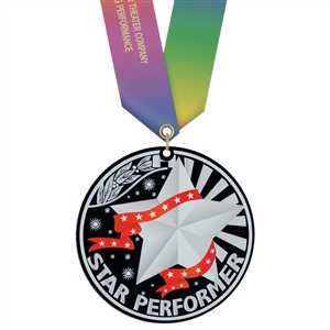 3-1/2" Stock Acrylic Medal With Custom Specialty Satin Neck Ribbon