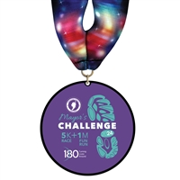 3-1/2" Standard Shape Custom Black Acrylic Medal With Stock Millennium Neck Ribbon