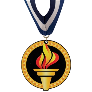 3-1/2" Stock Acrylic Medal With Custom Millennium Neck Ribbon