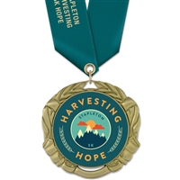 2-3/4" XBX Full Color Medal w/ Solid Color Satin Neck Ribbon