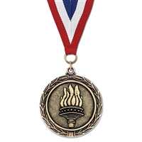 2-1/4" Cast LX Stock Medal w/ Red/White/Blue or Year Grosgrain Neck Ribbon