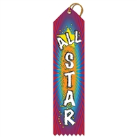 2" x 8" Multicolor "All Star" Stock Point Top Ribbons