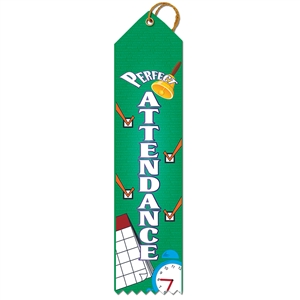 2" x 8" Multicolor "Perfect Attendance" Stock Point Top Ribbons