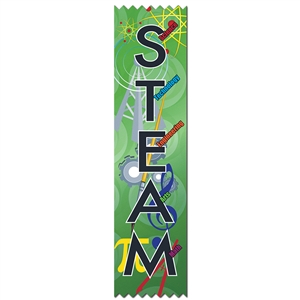 2" x 8" Multicolor "STEAM" Stock Pinked Top Ribbons