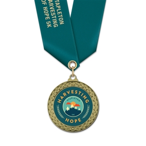 1-3/4" LFL Full Color Medal w/ Solid Color Satin Neck Ribbon