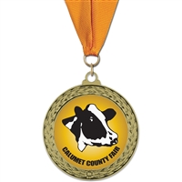 2-5/8" GFL Full Color Medal w/ Grosgrain Neck Ribbon