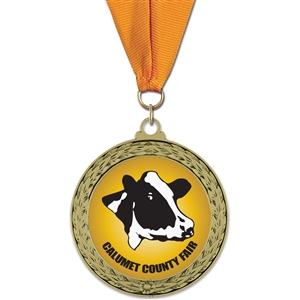 2-5/8" GFL Full Color Medal w/ Grosgrain Neck Ribbon