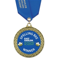 2-5/8" GFL Full Color Medal w/ Solid Color Satin Neck Ribbon