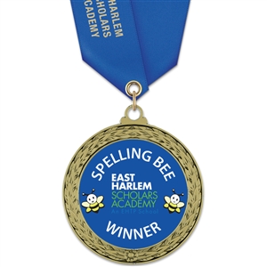 2-5/8" GFL Full Color Medal w/ Solid Color Satin Neck Ribbon