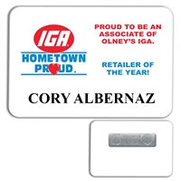 Classic White PVC Plastic Name Badge w/ Magnetic Back