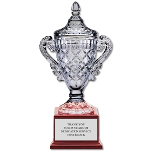 11-1/2" Optical Crystal Trophy Vase w/ Attached Rosewood Base