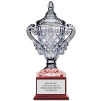 13-1/2" Optical Crystal Trophy Vase w/ Attached Rosewood Base