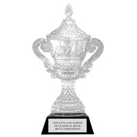 14" Devon Optical Crystal Trophy Cup w/ Attached Black Optical Crystal Base